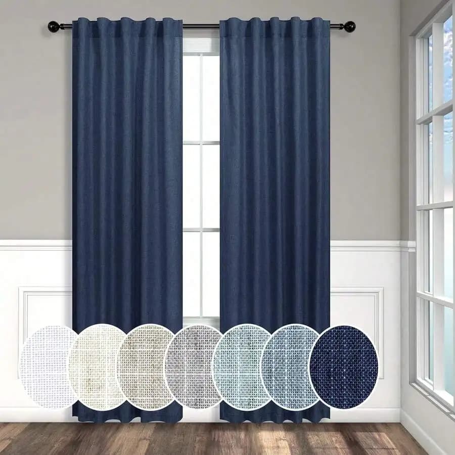 Linen Back Tab Curtains 84 Inch Light Filtering Semi Sheer Neutral Farmhouse Boho Curtain For Living Room Bedroom