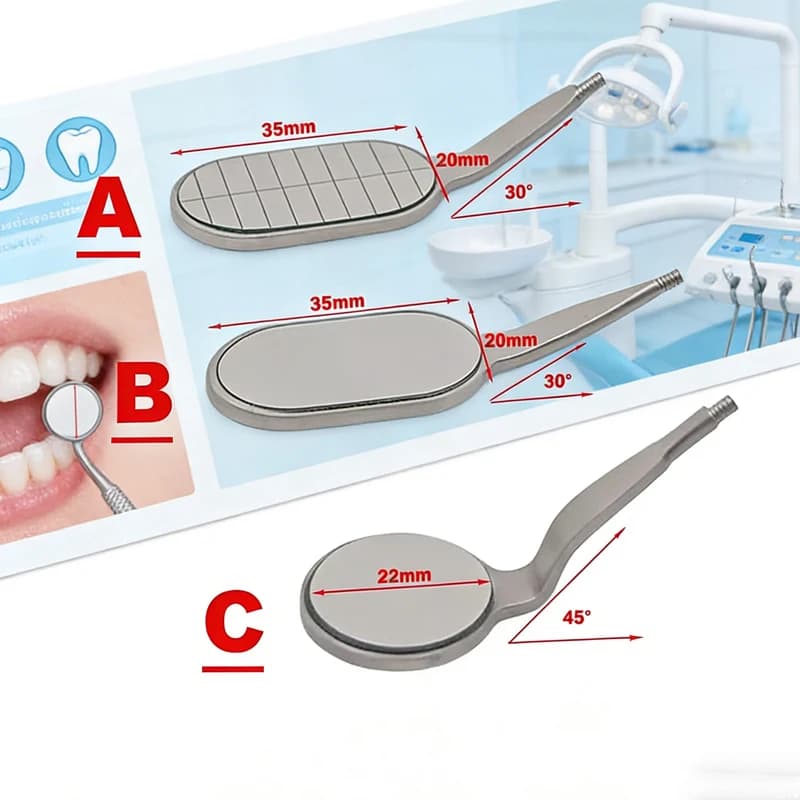 Set di 3 Specchietti Dentali in Rodio, Specchio Orale Antiappannamento in Acciaio Inossidabile con Manico Lungo, Strumento di Ispezione Orale Riutilizzabile per Cliniche Dentistiche