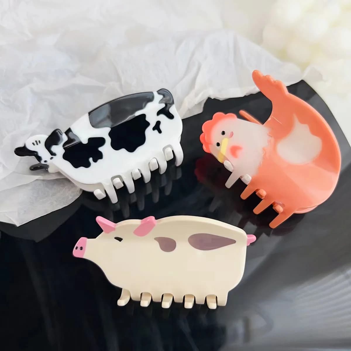1 pcs new acetic acid cow animal clamp hair clip animal hair accessories Ins hair clip chick hair clip for dopamine pigs breeding hair