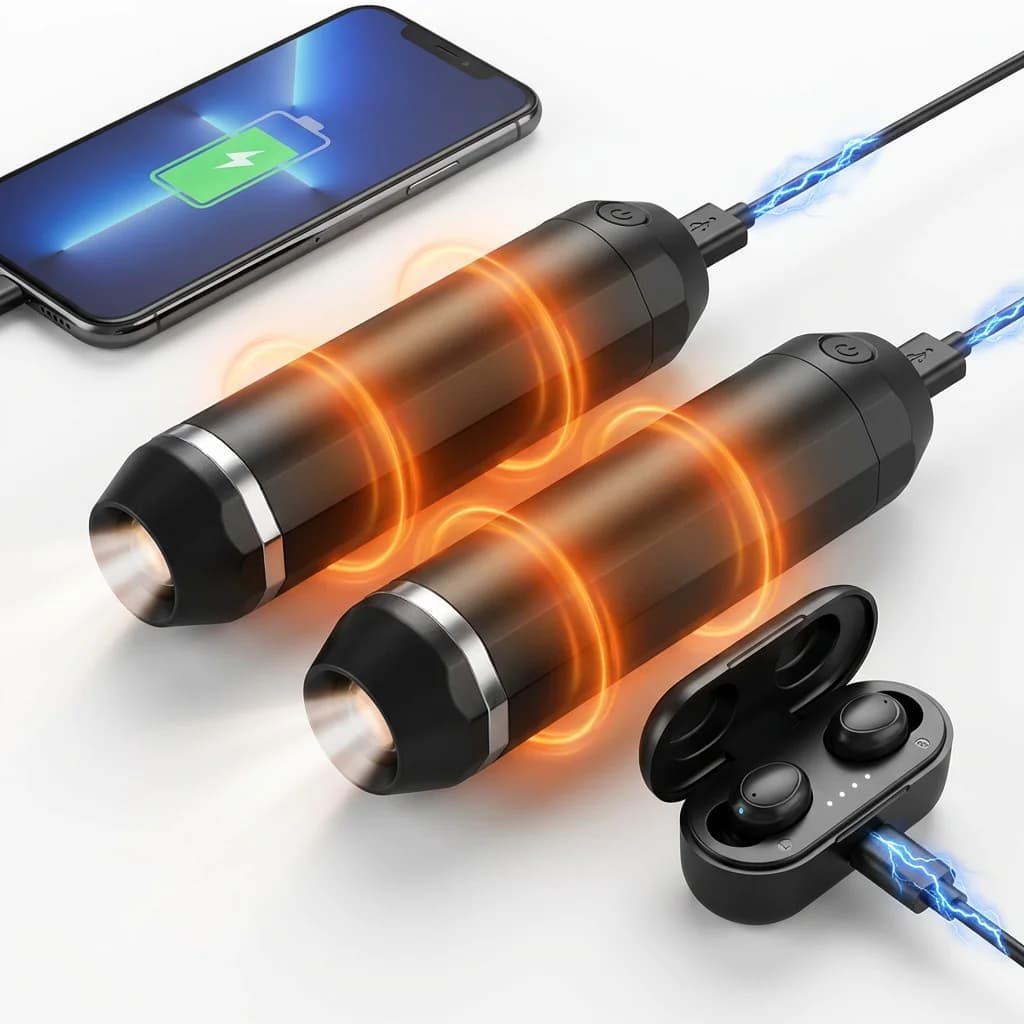 Set of 2 steps with Power Bank and Torch, 10000mAh Rechargeable Pocket Heater, 24 Hours of Autonomy, 360 ° Covering