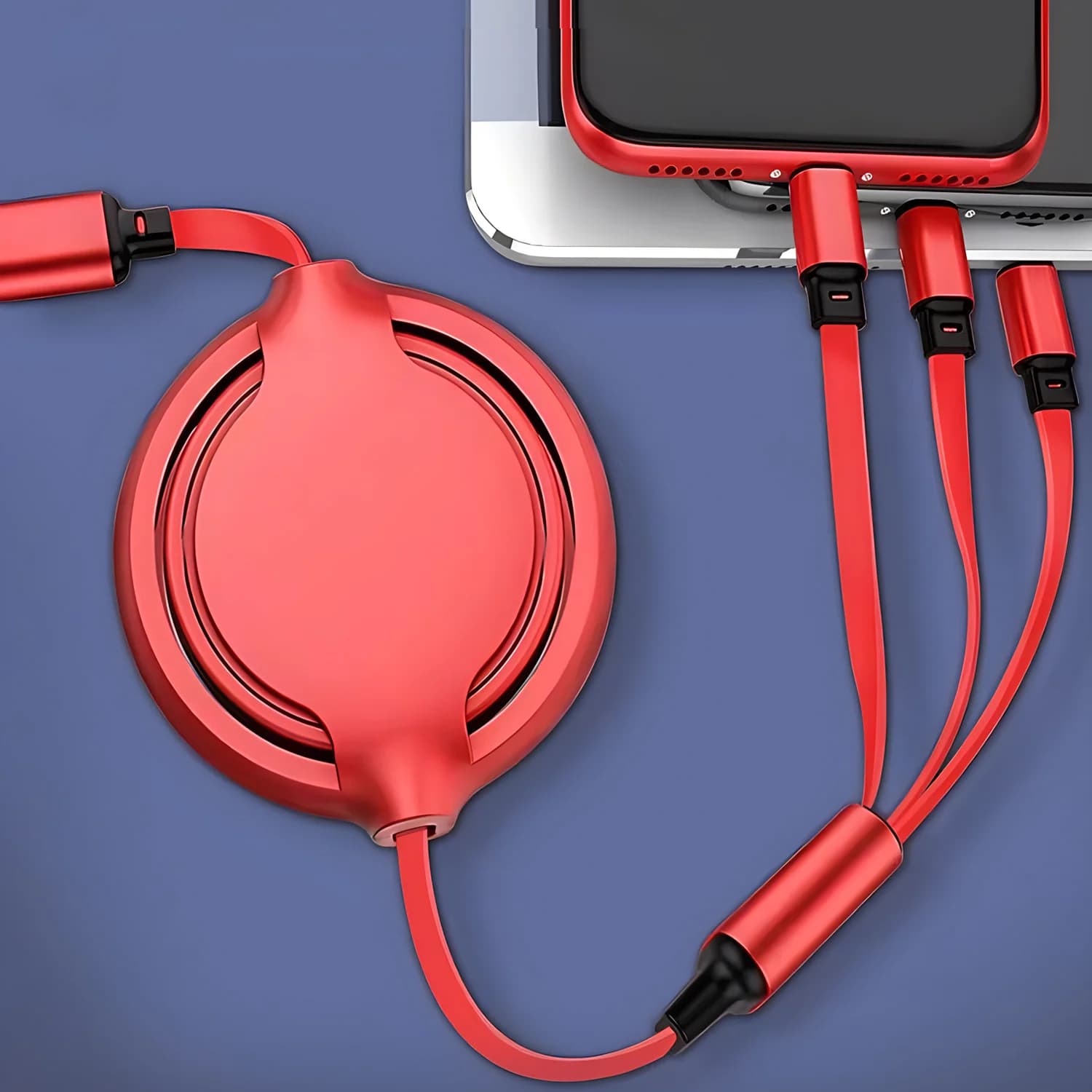 Cavo USB retrattile rosso 3 in 1, cavo dati a ricarica rapida per iPhone, Samsung, Huawei, Xiaomi, cavo di ricarica multiporta