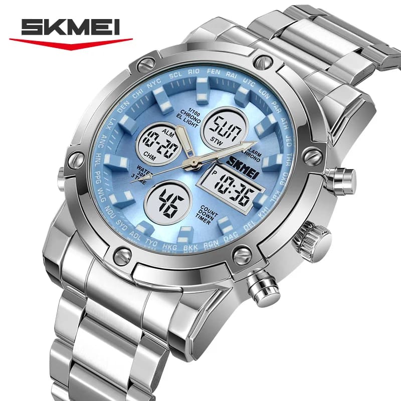 SKMEI 2556 Orologi elettronici di moda sportiva per uomo Quadrante grande Doppio display Orologio digitale da uomo casual luminoso reloj hombre