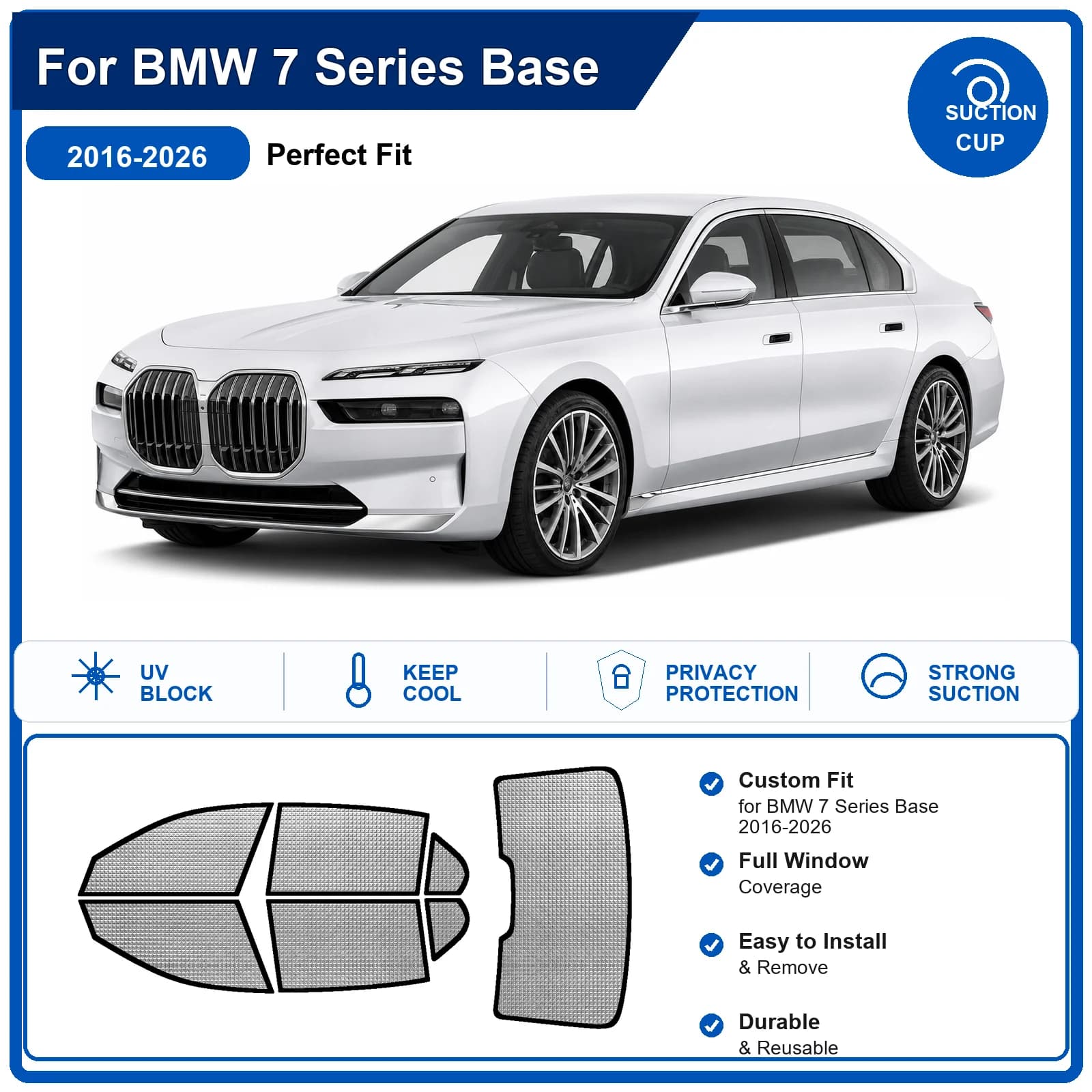 For BMW 7 Series Base 2016-2026 Custom Full Set Windshield Sun Shade Aluminum Foil Heat Insulation Anti UV Foldable