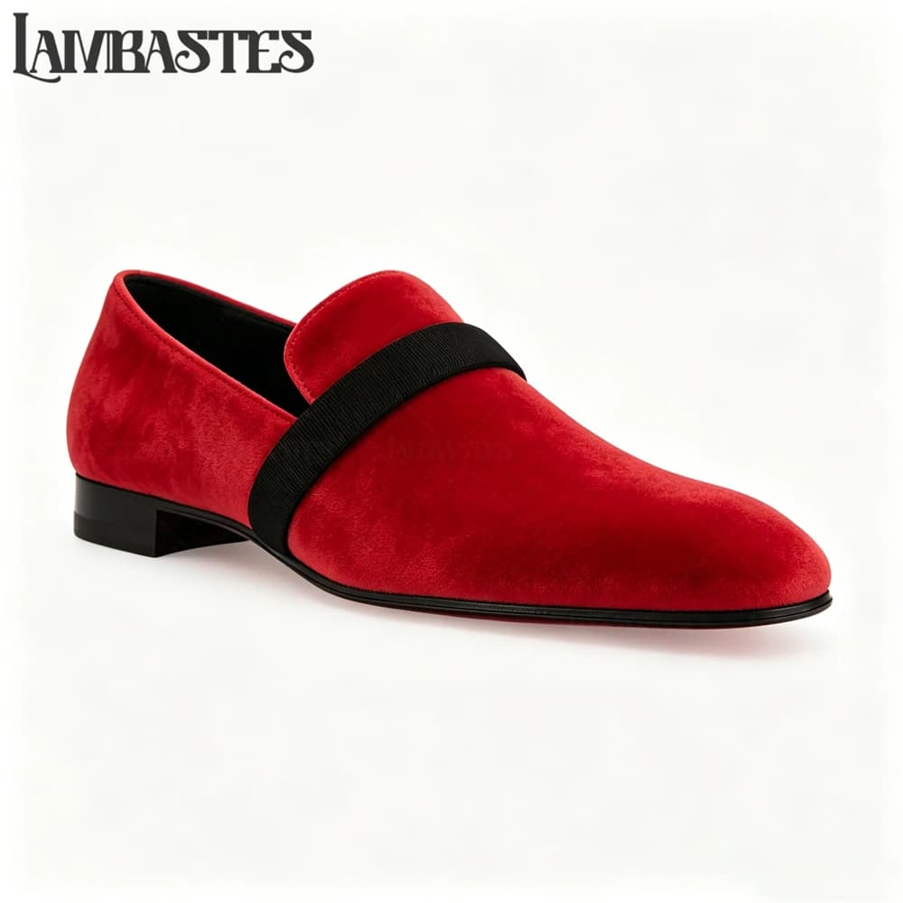 Mocassini da Uomo in Velluto Nero con Cinturino in Grosgrain, Scarpe Eleganti Artigianali Premium Slip-on, Tomaia Morbida in Peluche, Scarpe Basse da Lavoro per Uomo