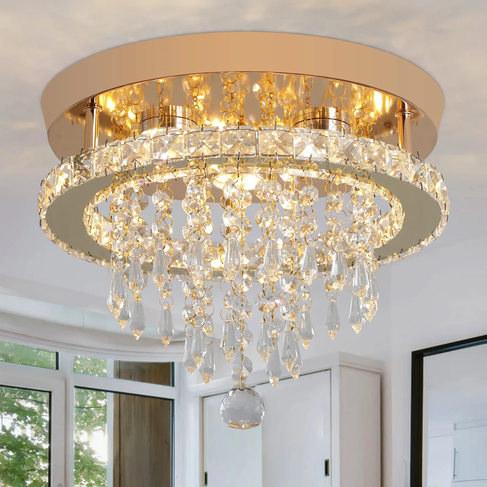 VETRULUS Lampadario di cristallo di lusso Lustro Design Oro Moderno Plafoniera a Led Soggiorno Camera da letto Lampada a sospensione Apparecchio di illuminazione