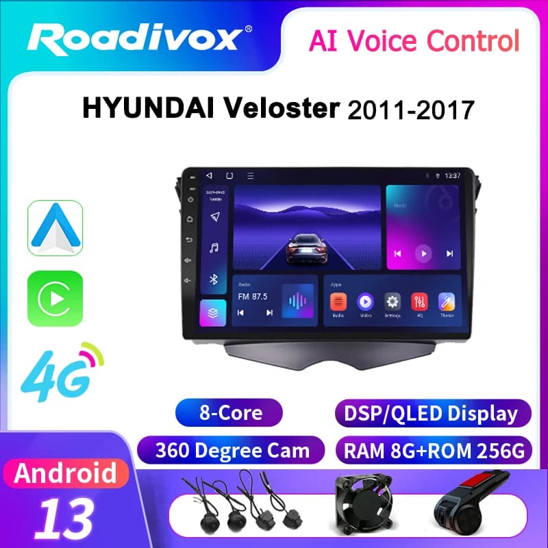 roadivox Android car radio for HYUNDAI Veloster 2011 2017stereo GPS Navigation video Multimedia Player tape recorder carplay