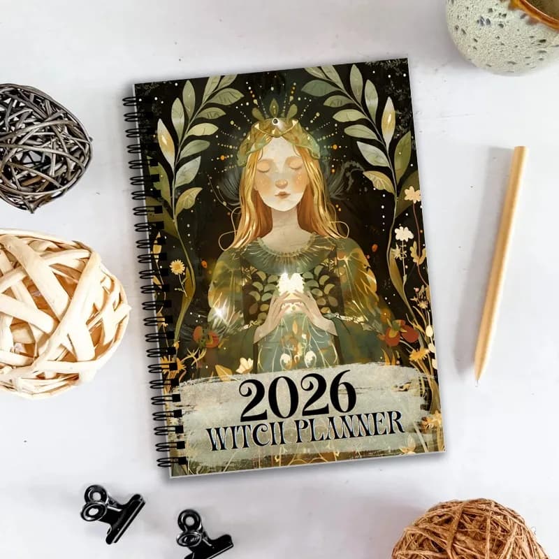 2026 Witch Planner Vintage Illustration Monthly Calendar Journal Retro Art Weekly Daily Plan Notebook