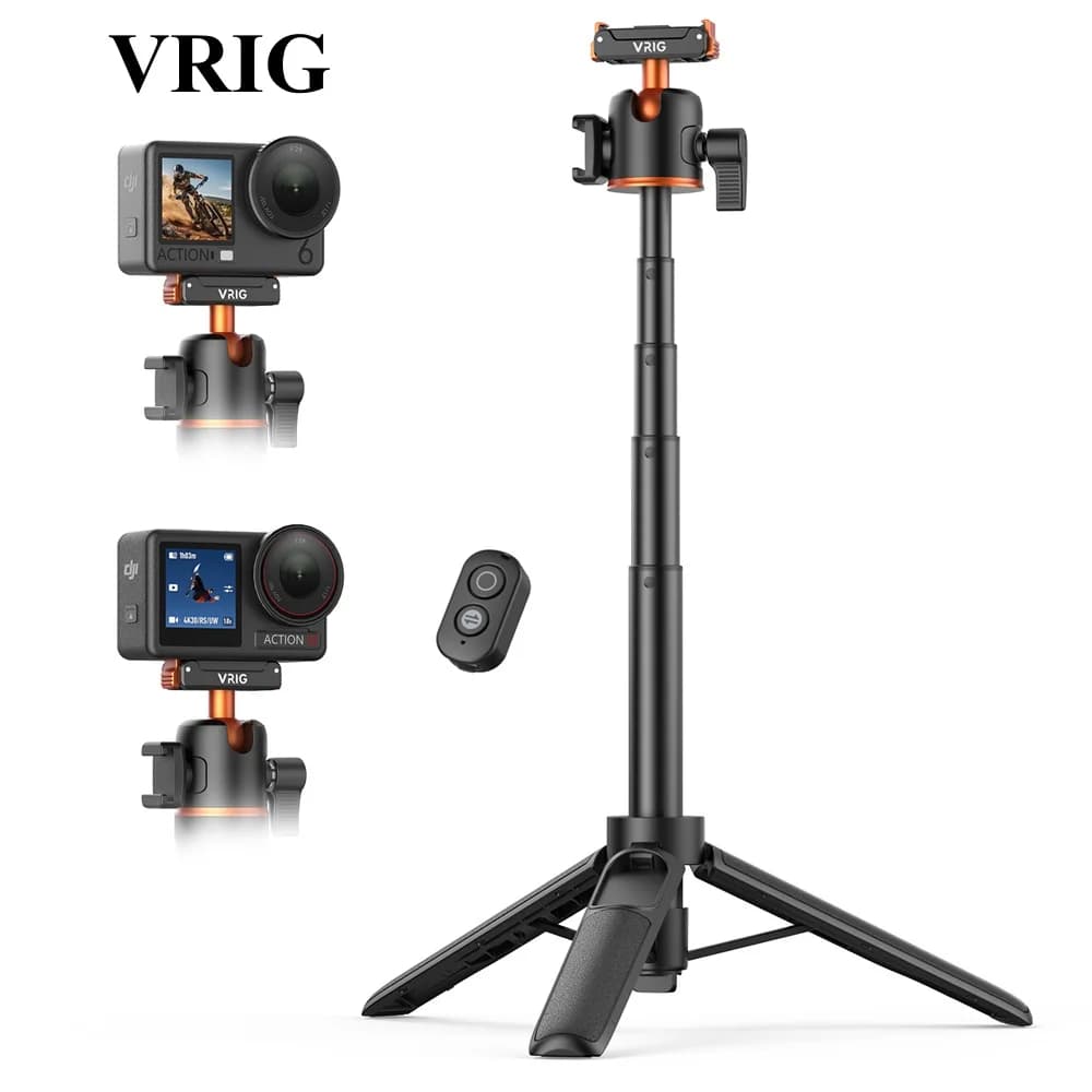VRIG AC-90S Asta Magnetica per Selfie con Sgancio Rapido per DJI Action 6/5 Pro, Asta Portatile con Telecomando Bluetooth + Cold Shoe + Testa a Sfera