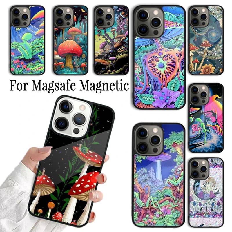 Cover per iPhone Mushroom Moon Shroom Farmer per iPhone 17 AIR 16 15 14 13 12 11 Pro Max Plus, custodia magnetica wireless Magsafe
