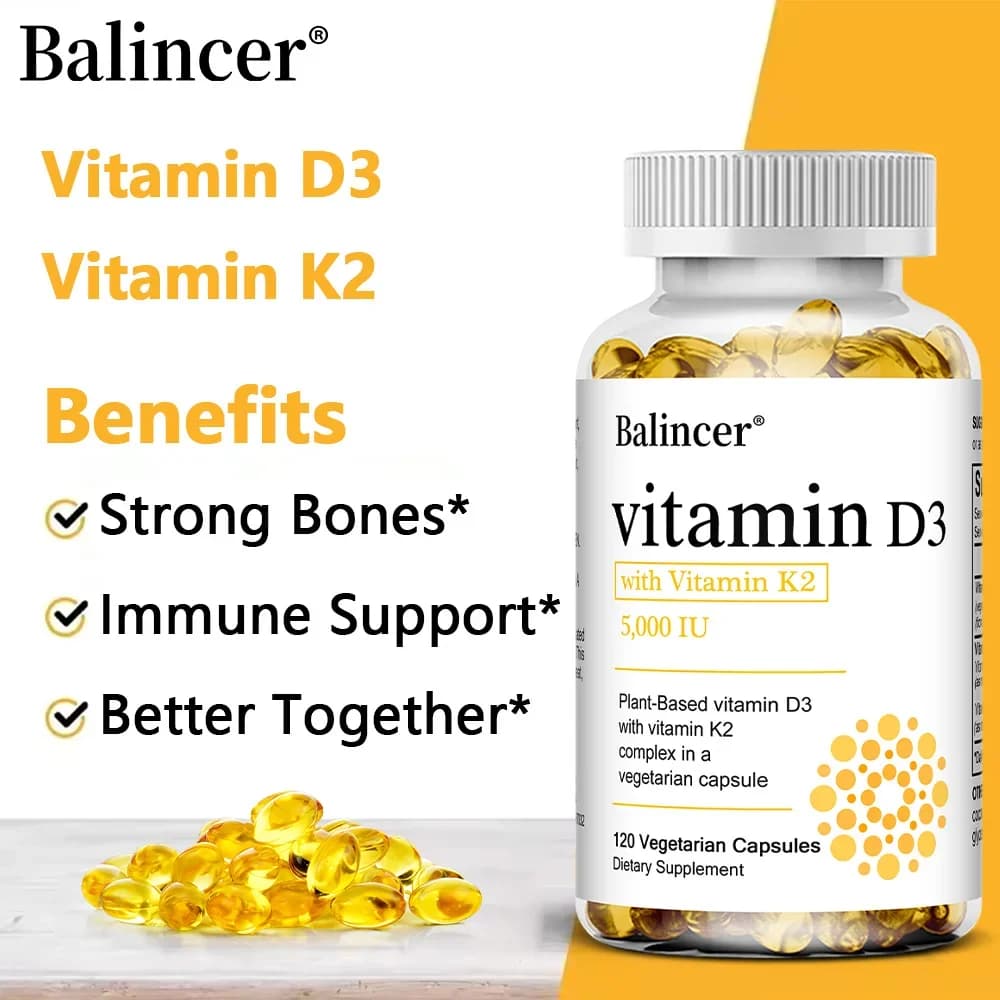Capsules supplements of vitamin D3+K2 - to regulate calcium metabolism Health supplements of bone, heart and immunity