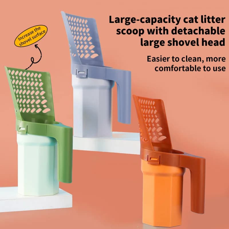 Paletta igienica all-in-one per lettiera gatto con contenitore, pala rimovibile, manico antiscivolo, setaccio efficiente per la lettiera