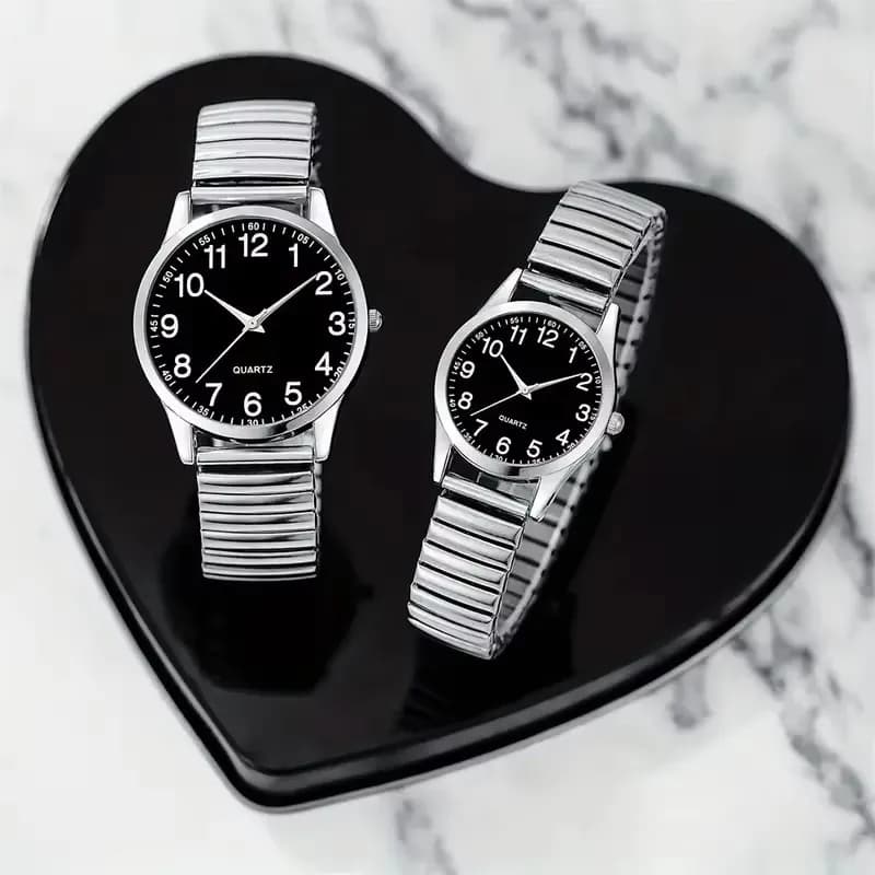 1/2PCS Fashion Couple Watches Simple Arabic Dial Men Quartz Watch Elastic Band Women Wristwatches