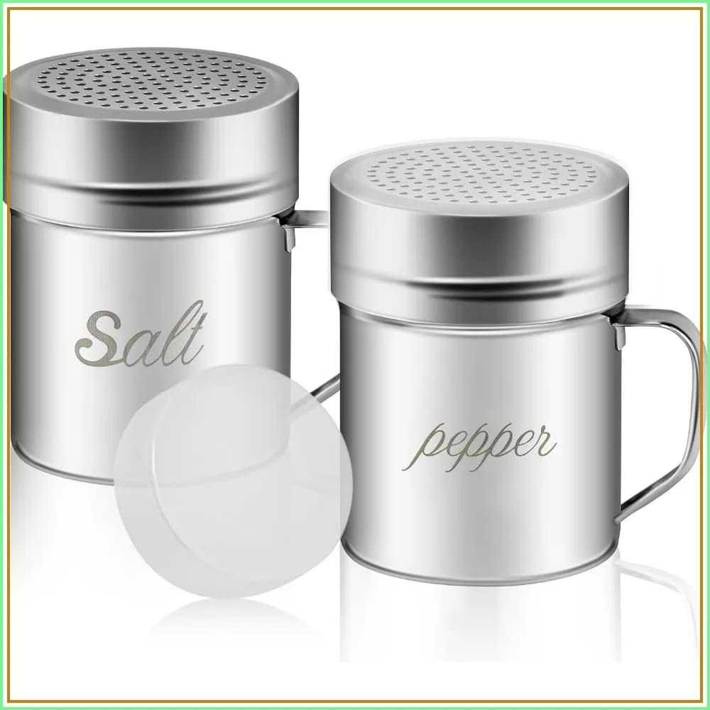 Stainless Steel Salt and Pepper Shakers Set, 10 OZ Seasoning Spice Shaker with Lid and Handle 127 Holes for Cooking Baking