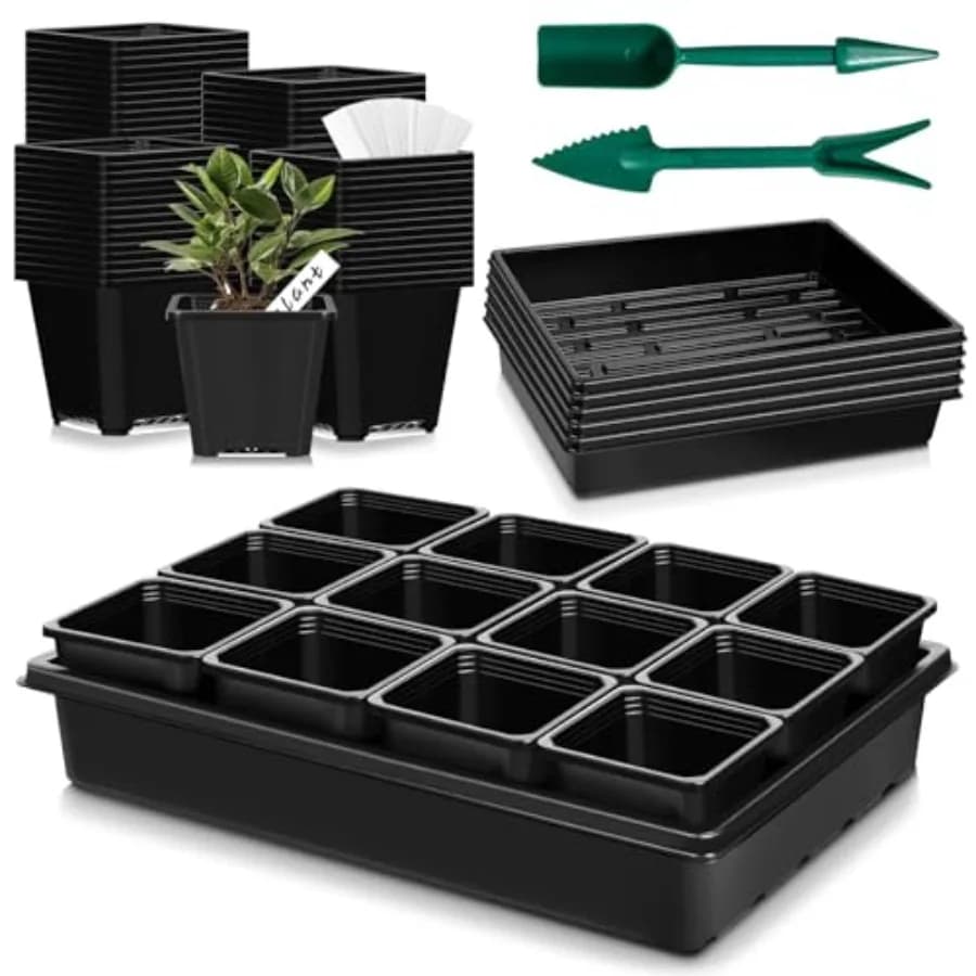 Set di 5 Vassoi per Semina da 3,5 Pollici (9CM) con 60 Vasi per Piantine, Vassoi Quadrati Rinforzati per la Germinazione dei Semi