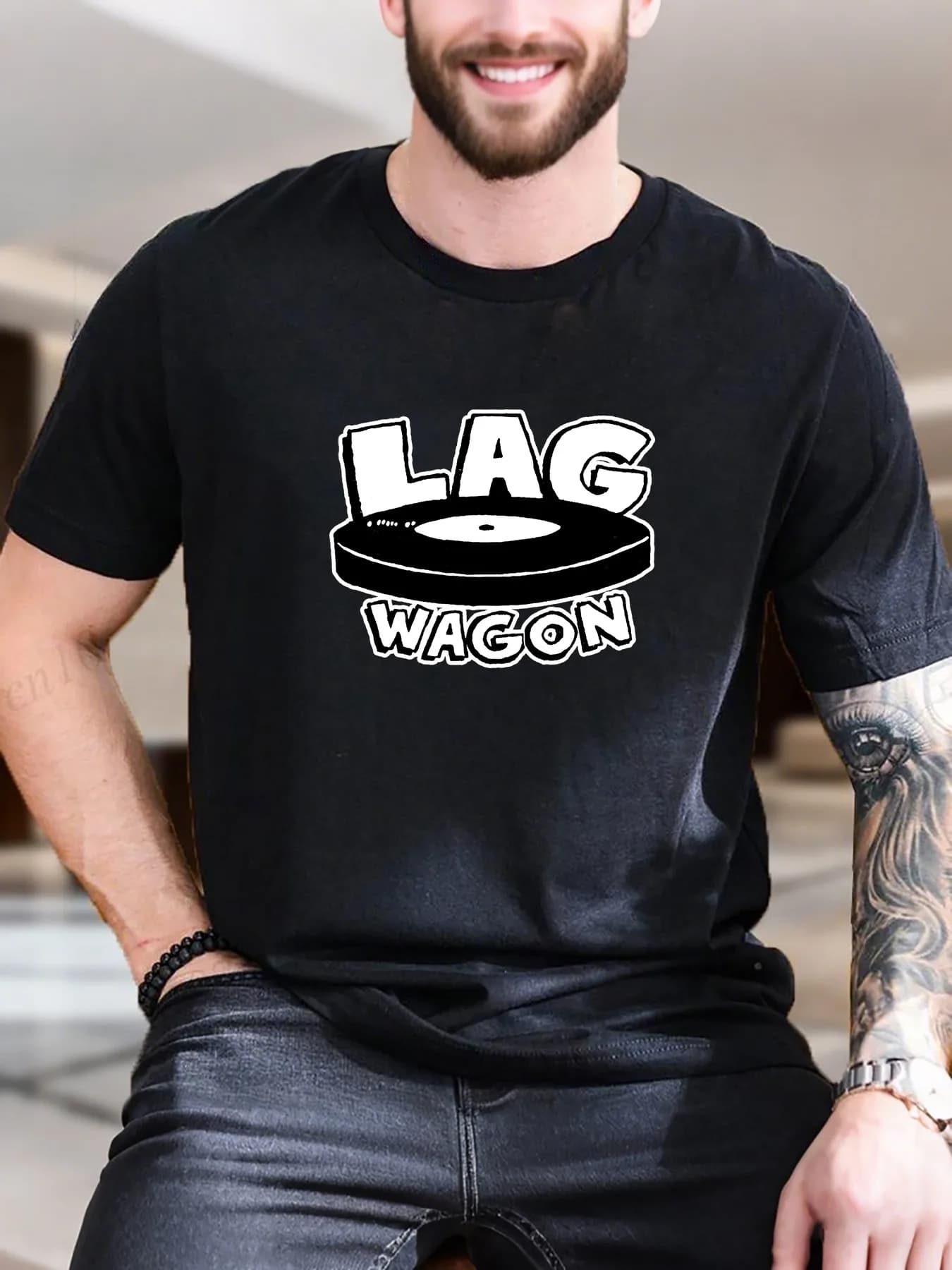 T-shirt con stampa grafica in cotone da uomo di nuova moda di arrivo Design con disco in vinile vintage Comodo e traspirante Casual Tendenza streetwear