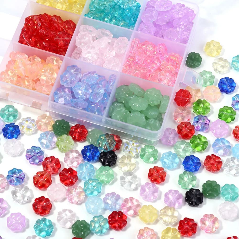 50 pz/lotto 10mm Quattro Foglie Fiore Perline Lampwork Vetro Del Distanziatore Perline Sparse Per La Produzione di Gioielli FAI DA TE Collana Del Braccialetto accessori