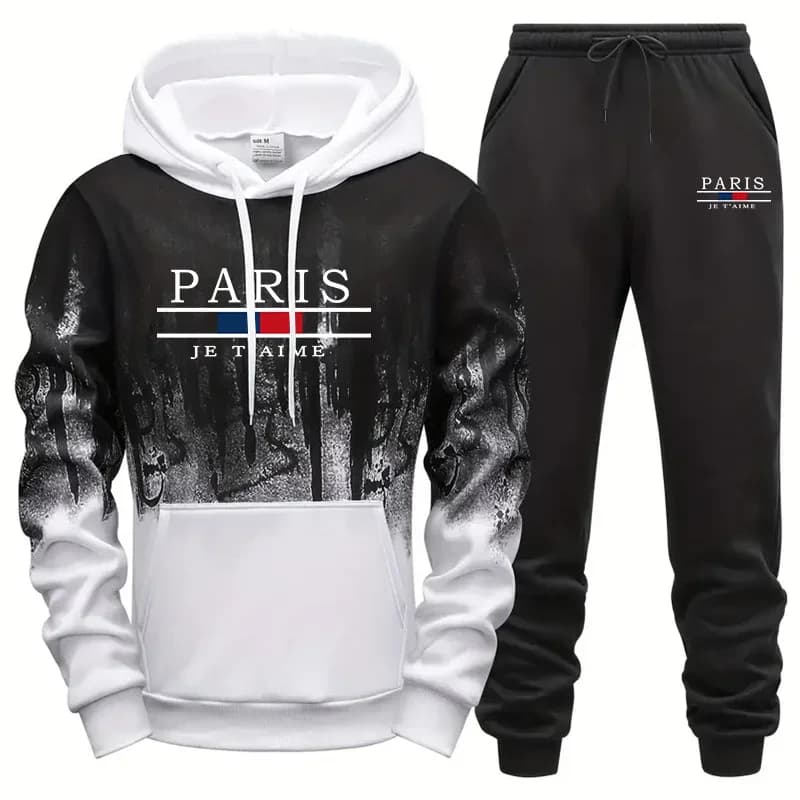 Autumn Winter Mens Tracksuit Print Splash-ink Sweatshirt Sweatpants Sets Casual Sports Jogging Mens Clothing Hoodies Sportswear