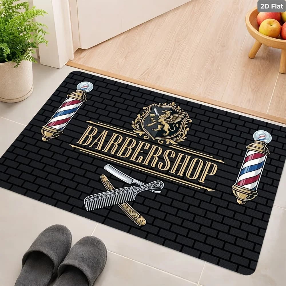 Barber Pole Porch Welcome Mat Razor Comb Pattern Floor Carpet for Indoor Anti Slip Toilet Bathroom Floor Rugs Cushions Pad