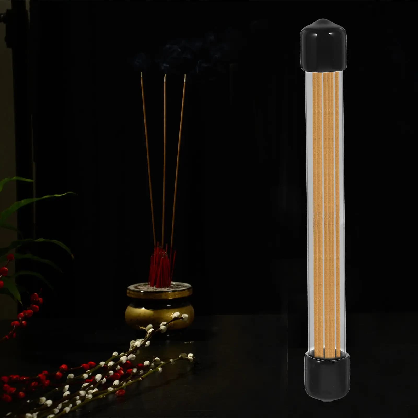 Tubo di stoccaggio rotondo trasparente da 6 pezzi con coperchio per bastoncini di incenso Agarwood, in plastica trasparente, portatile, piccolo, leggero, sigillato