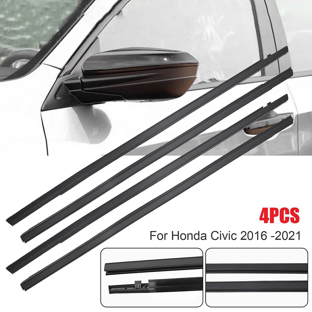 Car Outer Door Window Weather Stripping Belt Molding Seal Trim 4PCS Rubber Waterproof Strip OE 72410-TEA-T01 Compatible with Honda Civic 10th Gen 2016-2021