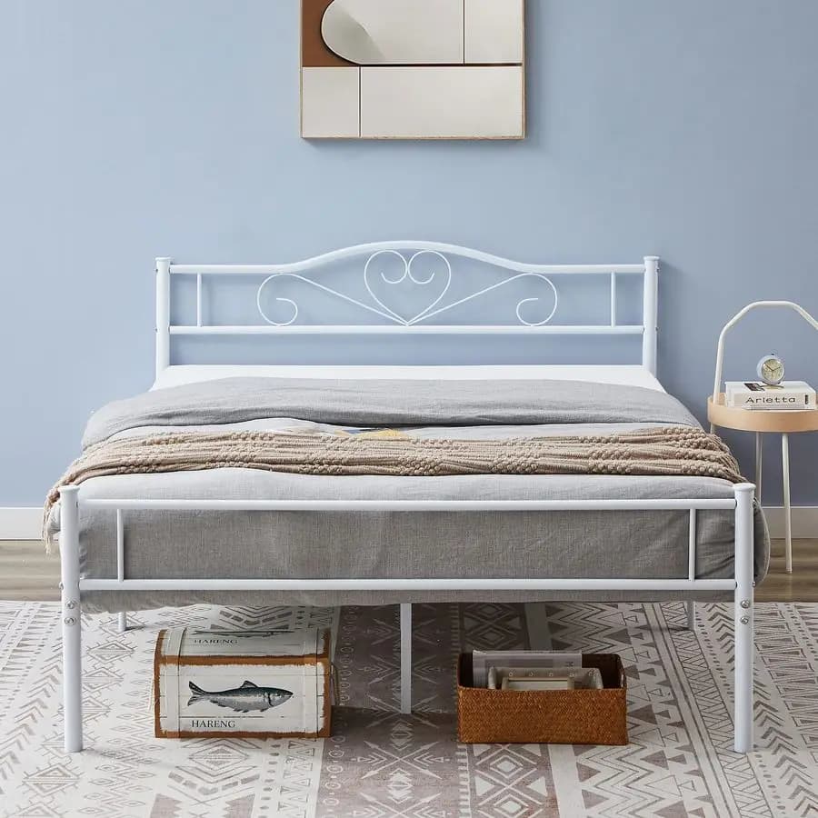 Struttura letto matrimoniale robusta 78"L x 55"W x 35"H in metallo con testiera, pediera e doghe in acciaio, base per materasso
