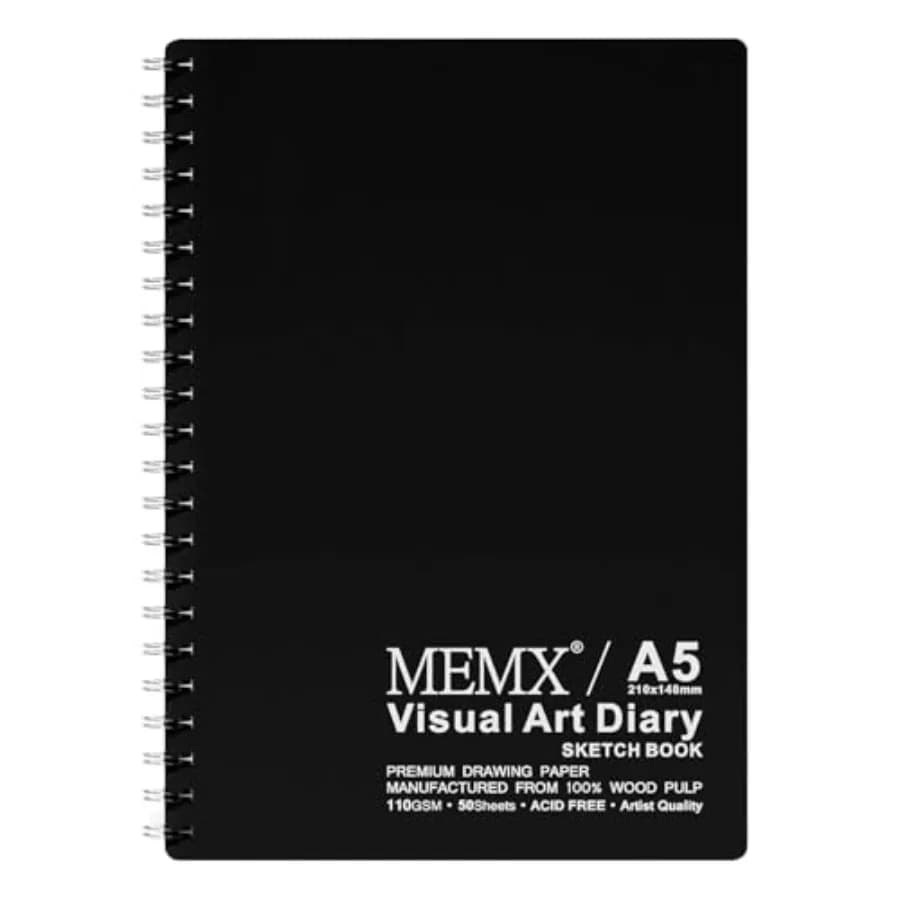 Poly Cover Sketch Book, 5.5"X8.5" 100 Pages 110gsm,Spiral Bound Artist Sketch Pad Notebook, Durable Acid Free Drawing Paper for
