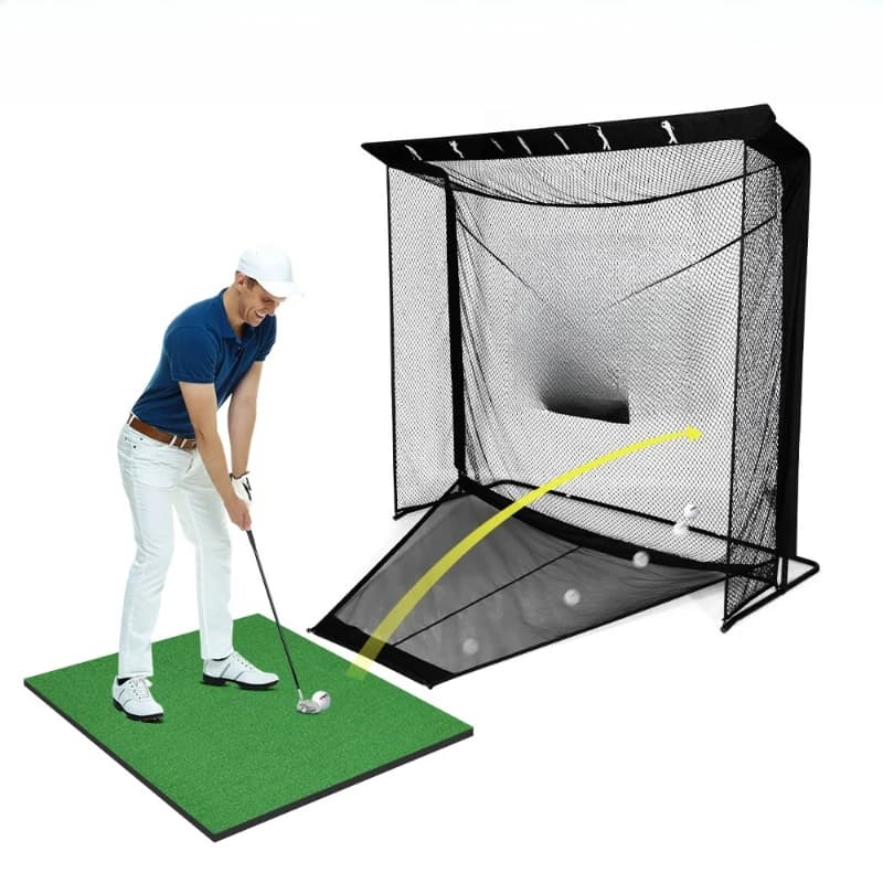 Rete per pratica da golf per interni, kit di allenamento per attrezzatura per macchina a T con gabbia per taglio dell'oscillazione con ritorno automatico
