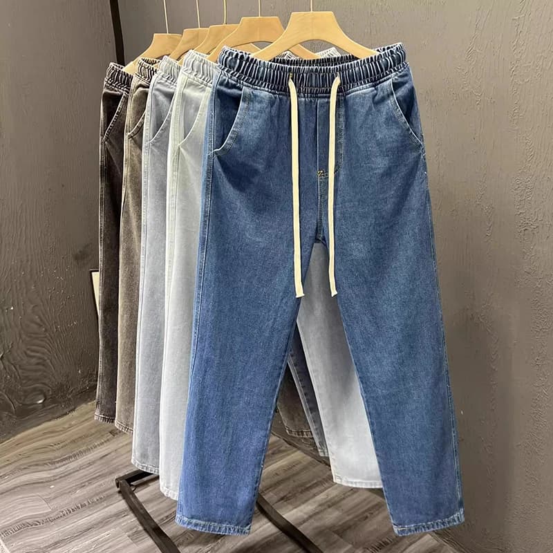 Jeans da uomo casual a gamba dritta, sottili, resistenti all'usura, per primavera e autunno, stile vintage, da lavoro, in denim di cotone resistente