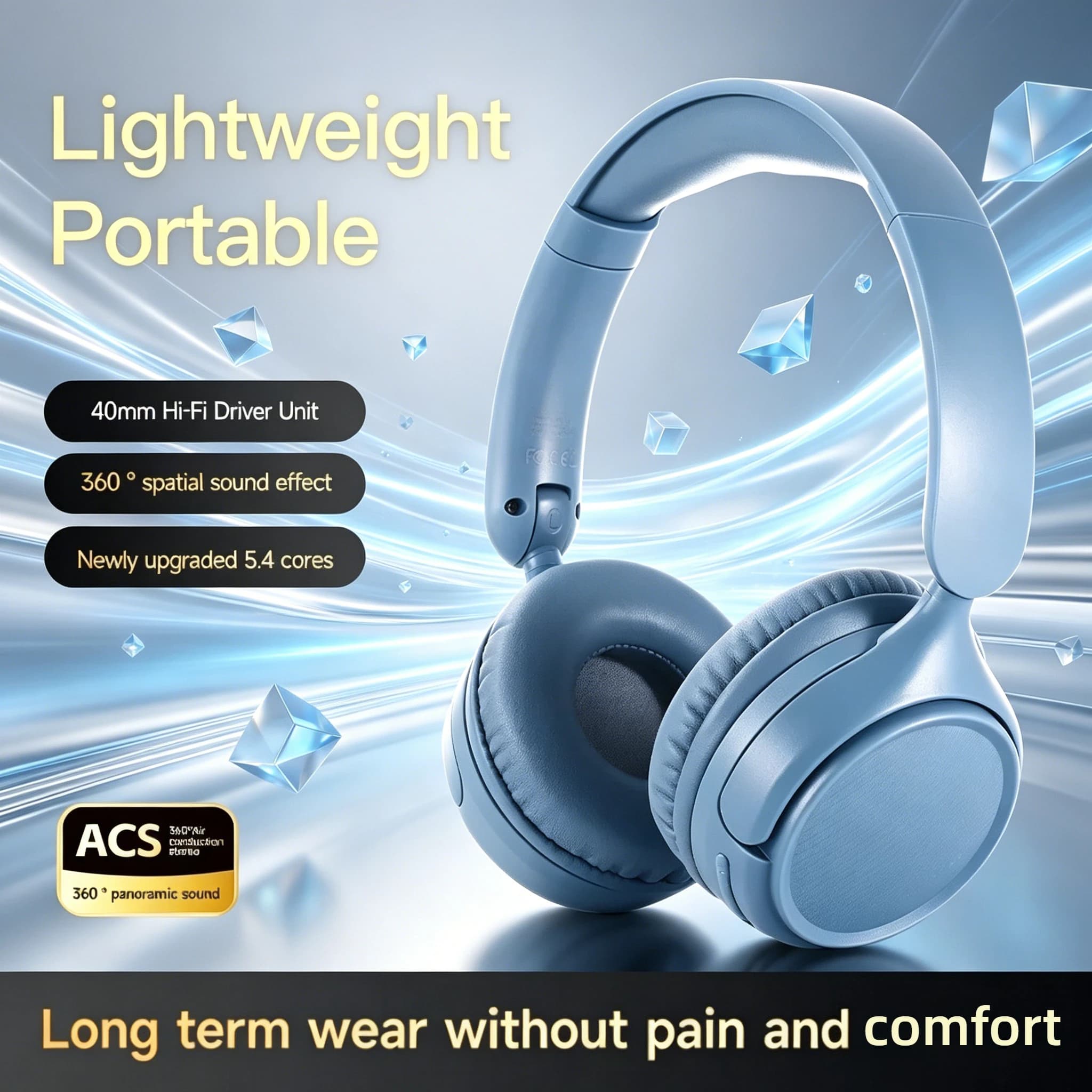 Cuffie Wireless Bluetooth 5.4 con Audio Hi-Fi Senza Perdita, 30 Ore di Autonomia, Cuffie Over-Ear per Musica, Gaming e Viaggi