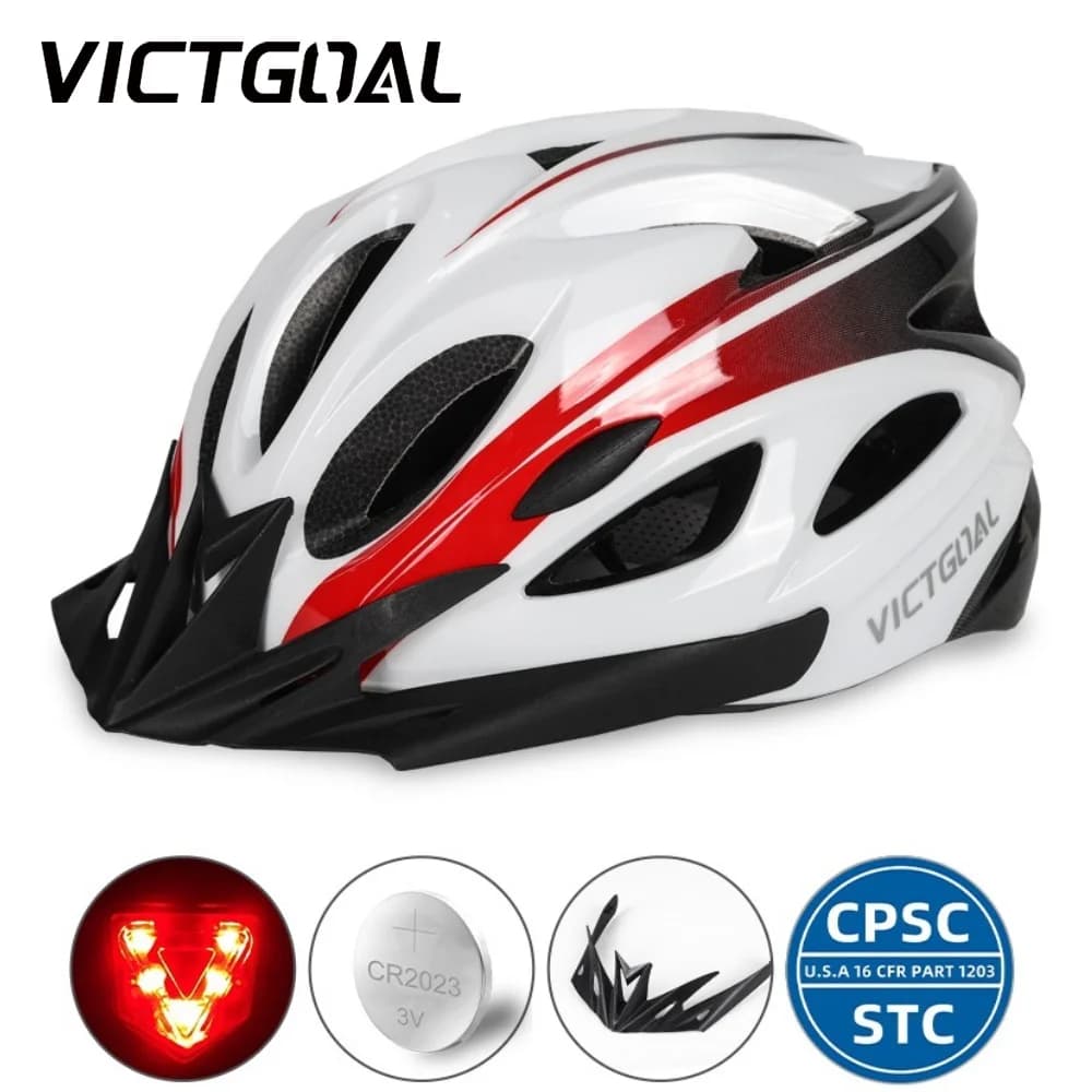 VICTGOAL Caschi da Mountain Bike con Luce LED Posteriore, Visiera Rimovibile, Cappelli di Sicurezza per Bicicletta, Accessori per MTB, Scooter ed E-bike