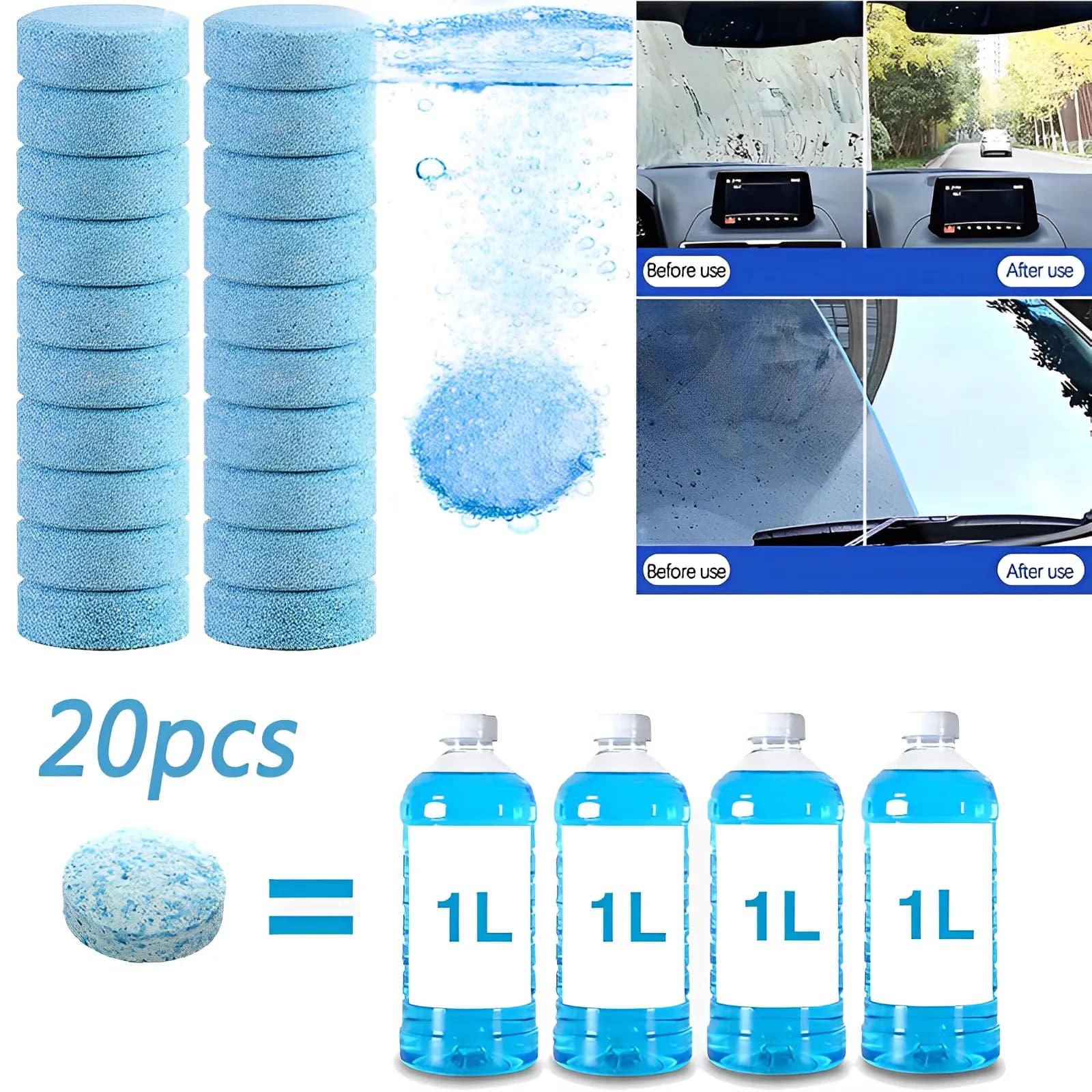 20Pcs detergente per parabrezza per Auto compresse per rondella effervescente agente per rondella solida per Auto Tablet per la pulizia del vetro automatico strumenti per la pulizia dell'auto