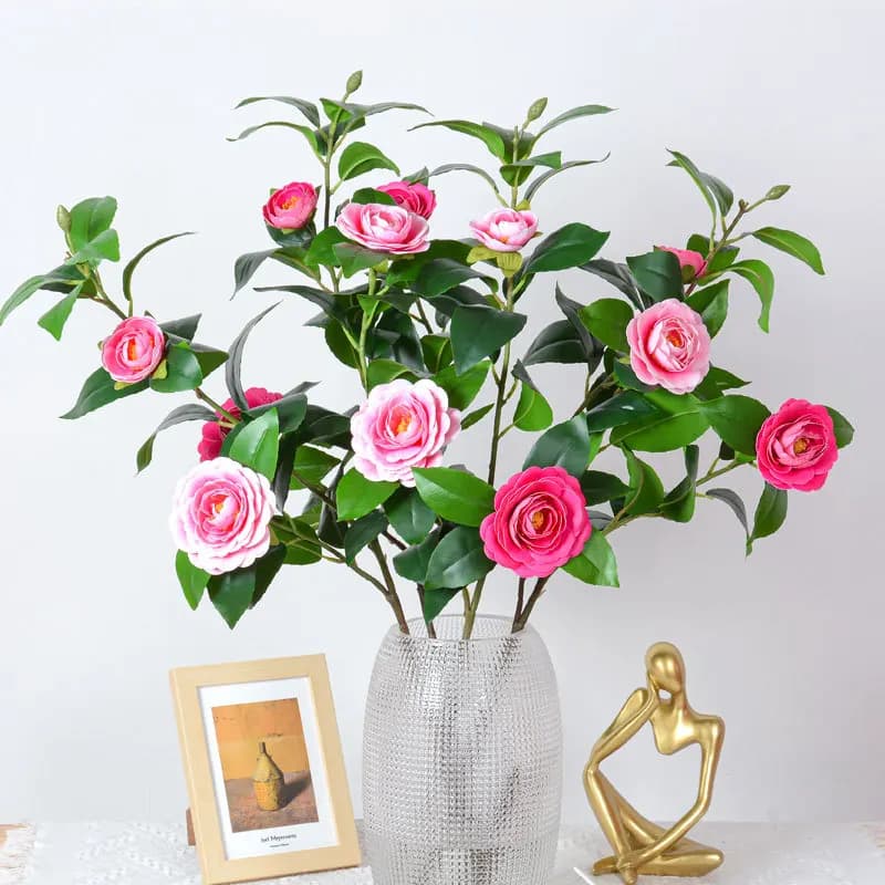 Camellia branch bouquet artificial flowers arrangement DIY wedding party home decoration prop simulation plants flower
