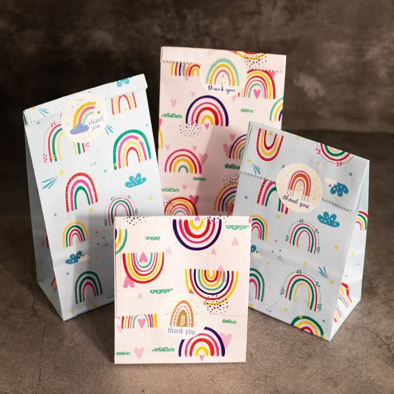 10 pezzi sacchetti di caramelle arcobaleno bohémien sacchetti di imballaggio di biscotti di caramelle di carta decorazioni per feste di compleanno forniture per matrimoni decorazioni per feste all'aperto