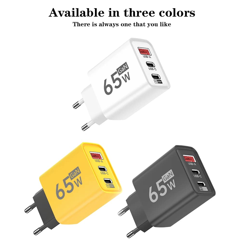 GaN 65W Multi-port USB C Charger Fast Charging Type C Mobile Phone Quick Charger For iPhone Samsung Xiaomi Huawei Wall Adapter