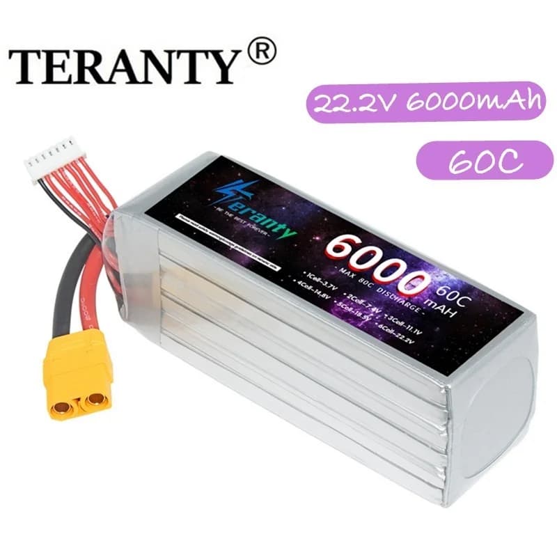 Teranty 6000mAh 6S 22.2V 60C RC Lipo Batteria Batteria Ricaricabile Per RC Auto FPV Camion Elicottero Con Connettore XT60 XT90