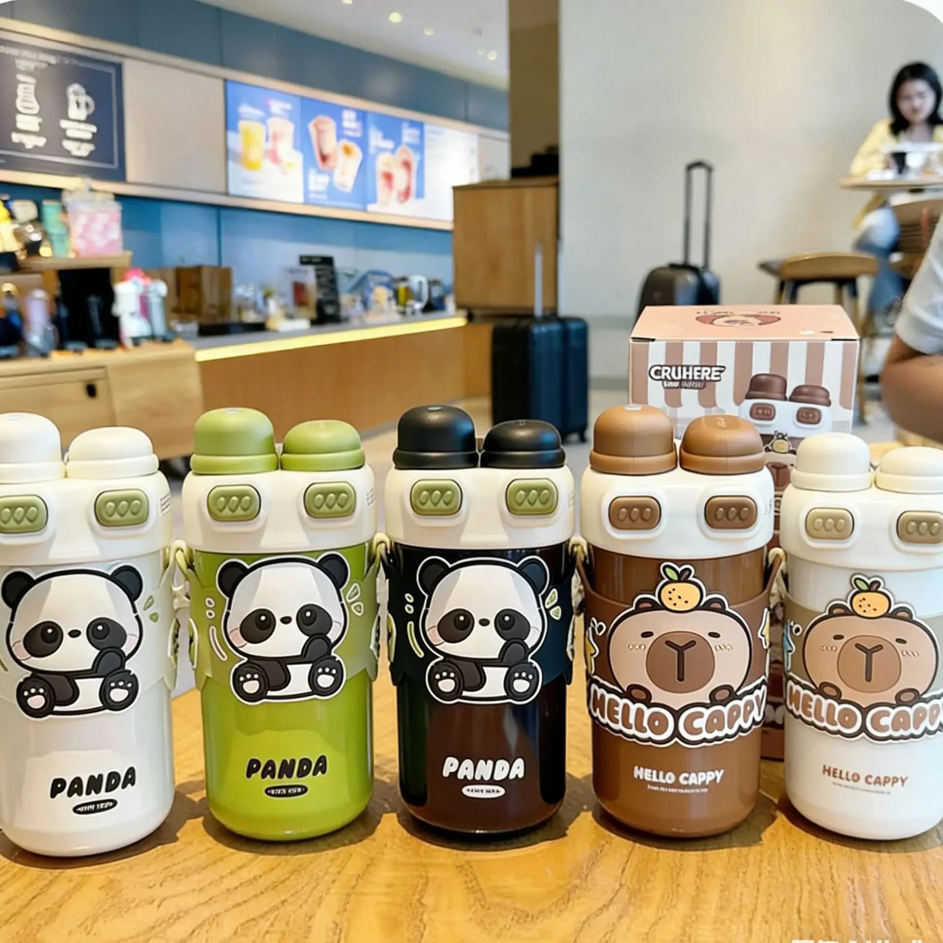 Capybara Double Drink Stainless Steel Tumblers Coffee Mug Kids Thermos Mug Portable Outdoor Flask Water Bottle With Straw