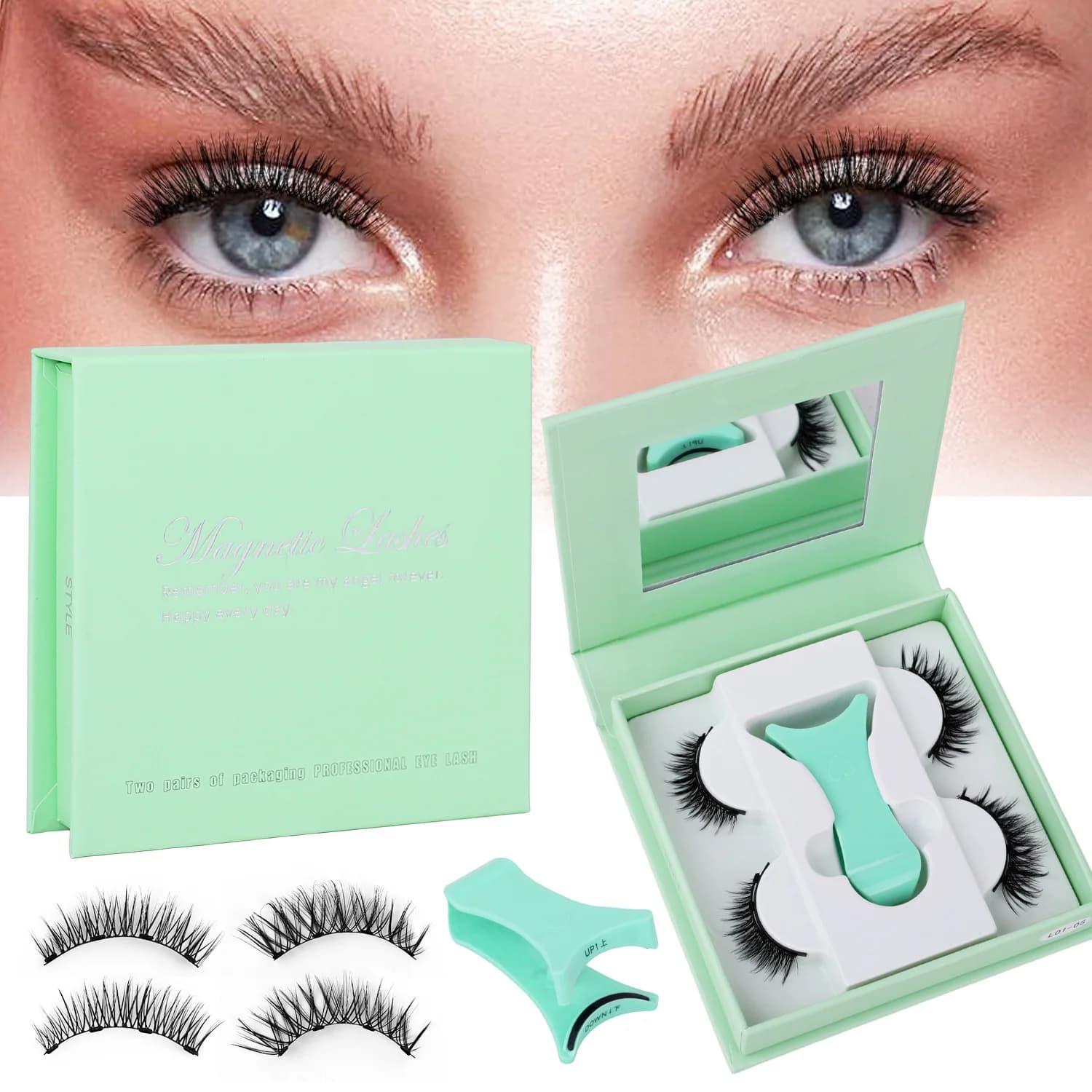 2 Paia di Ciglia Finte Magnetiche Naturali Effetto Wispy, Ciglia Magnetiche Portatili con Custodia Tutto-in-uno, Riutilizzabili Senza Colla, Personalizzabili