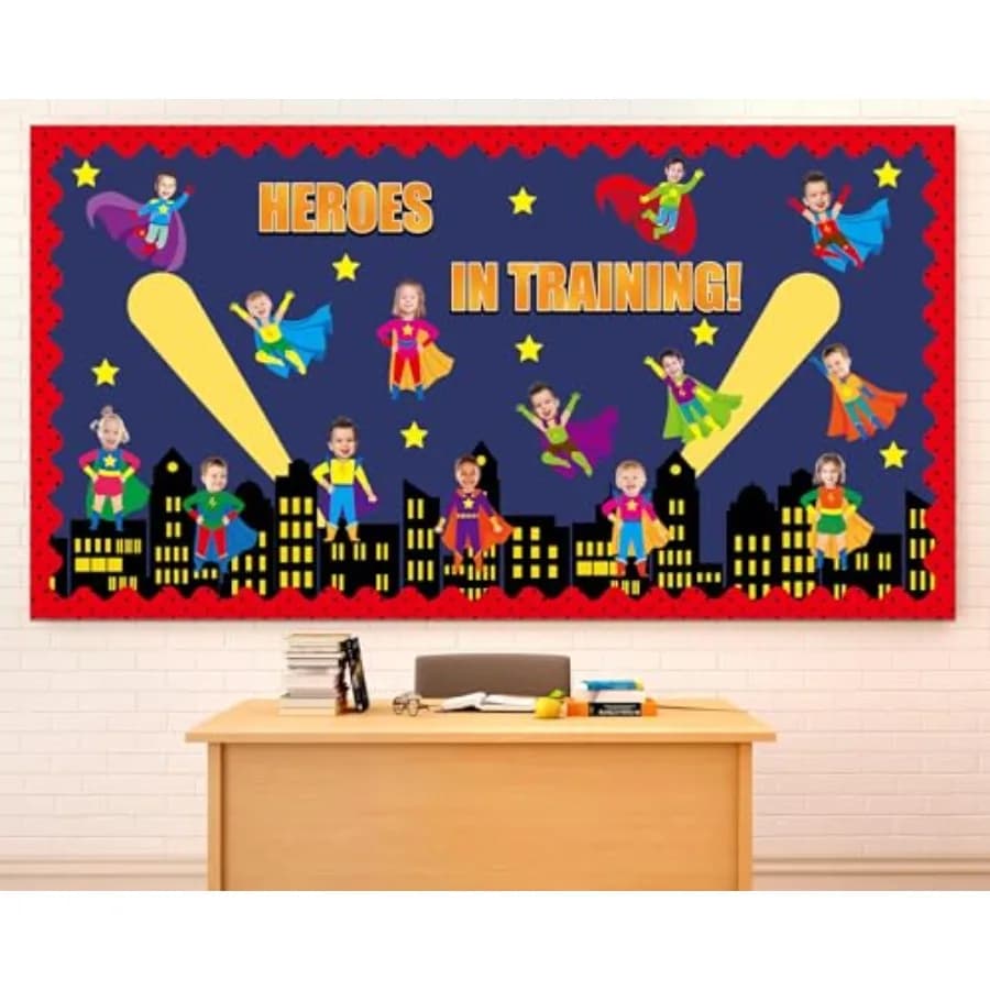 Super Themed Hero Bulletin Board Decoration Set DIY Photo Crafts Hero Themed Bulletin Board Borders Super Themed Hero Paper Cut