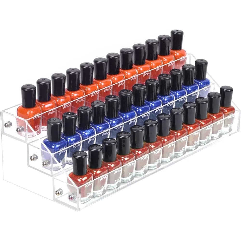 Acrylic Nail Polish Organizer Display Rack Holder Shelf for 36 Bottles Storage Sunglasses Makeup Essential Oils 1-2oz Bottles Clear