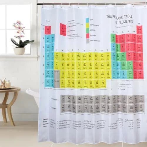 Vendita calda Tavola periodica degli elementi Tenda da doccia Forma chimica Stampa digitale Tenda da doccia impermeabile Prodotti per il bagno