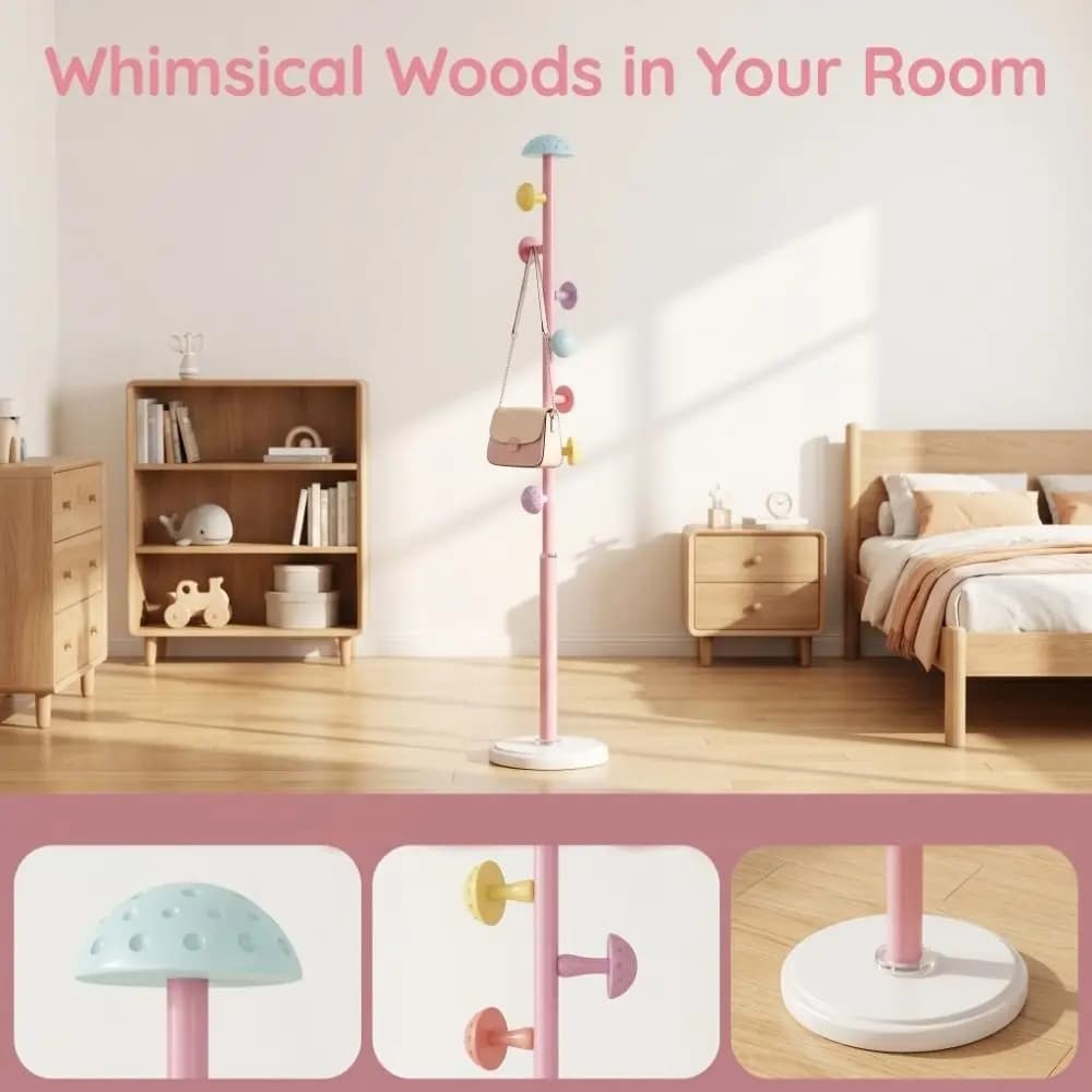 Appendiabiti Multifunzionale a Forma di Fungo, Decorativo, Semplice e Moderno, Robusto e Salvaspazio, Appendiabiti Verticale per Bambini
