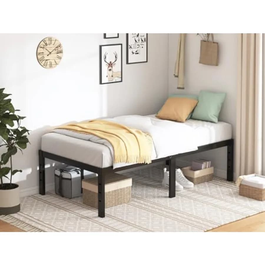 Bed Frame - 18 in Sturdy Platform Bed Frame Size, Heavy Duty Metal Bed Frame No Box Spring Needed, Quick and Easy Assembly, No