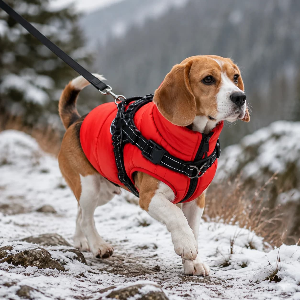 Cold Proof Pet Cotton Vest Coat Built‑in Reflective Harness Winter Dog Ski Coat Warm Sleeveless Clothes For Winter Daily Walking