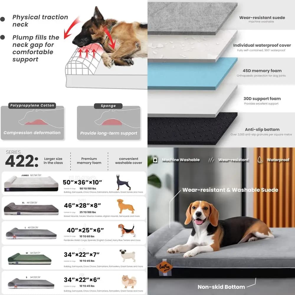 Letto Ortopedico Grande per Cani in Schiuma con Cuscino, Rivestimento Impermeabile, Rimovibile e Lavabile, Grigio Ardesia