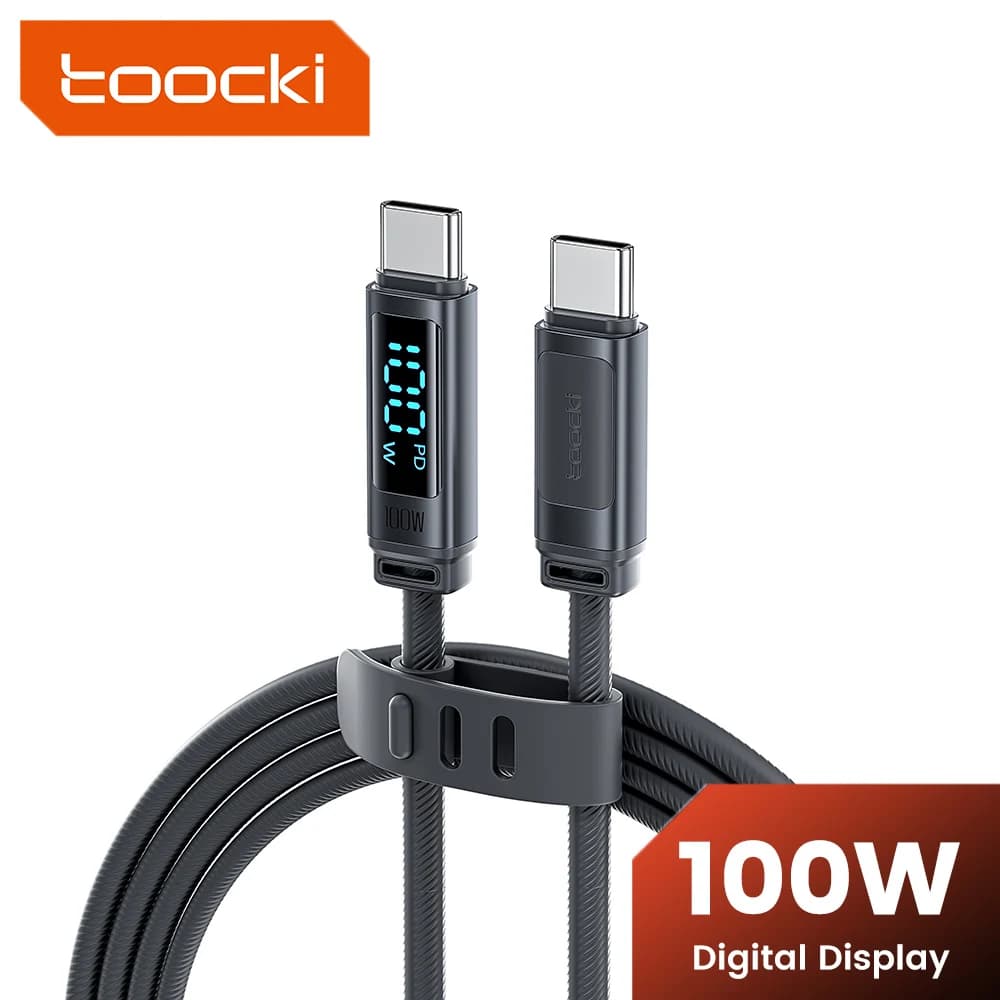 Toocki Silicone USB C Cable PD 100W LED Dsiplay Fast Charging Type C to Type C Cable for Macbook iPhone 17 Samsung S25 Data Wire