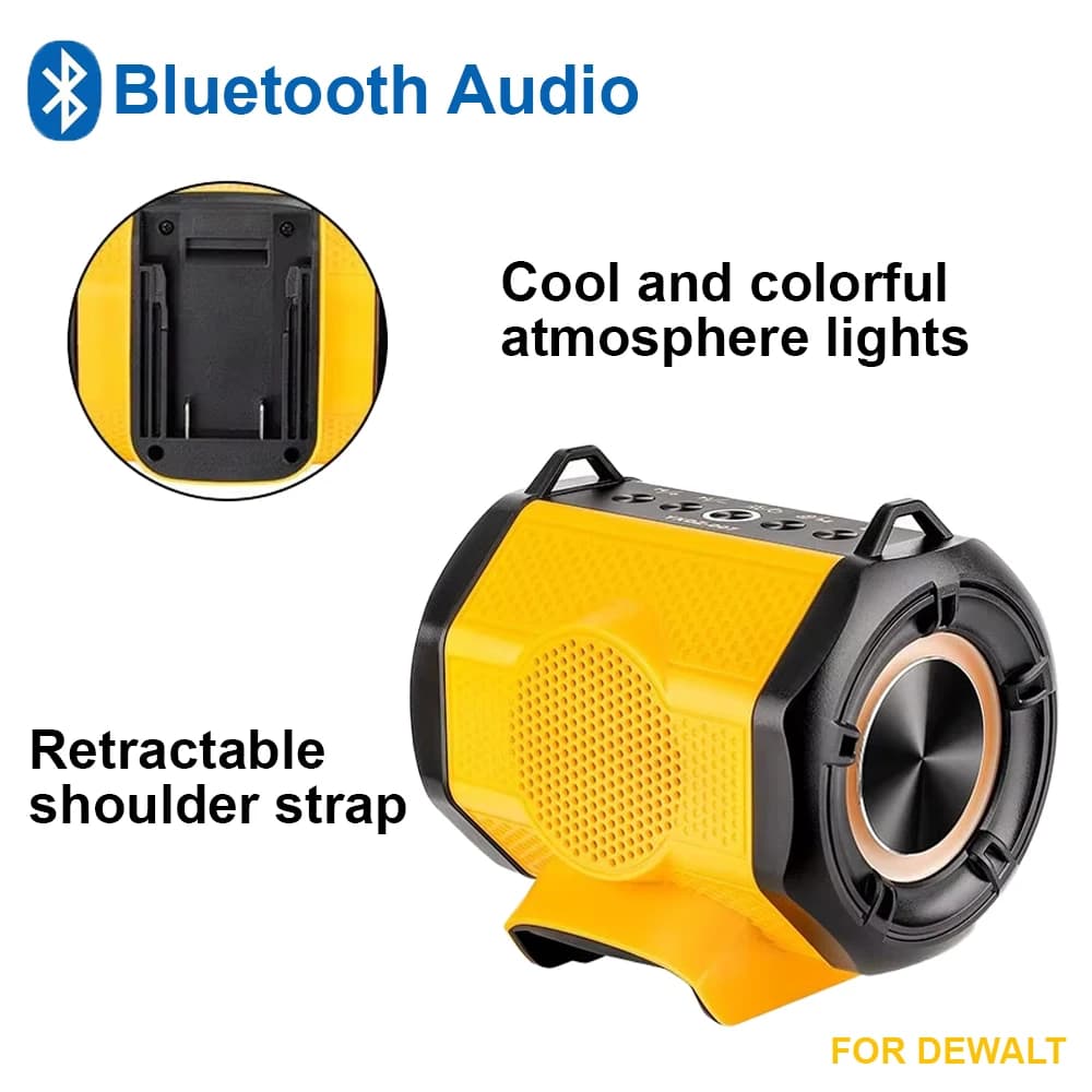 Altoparlante portatile per batteria Dewalt da 20 V con porta USB di tipo C Altoparlante compatibile Bluetooth per campeggio e feste (senza batteria)