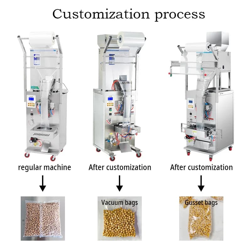 Macchina Pneumatica per Confezionamento con Sigillatura Posteriore, Attrezzatura per l'Imballaggio di Granuli per Pasta, Patatine, Popcorn, Noci, Ferramenta