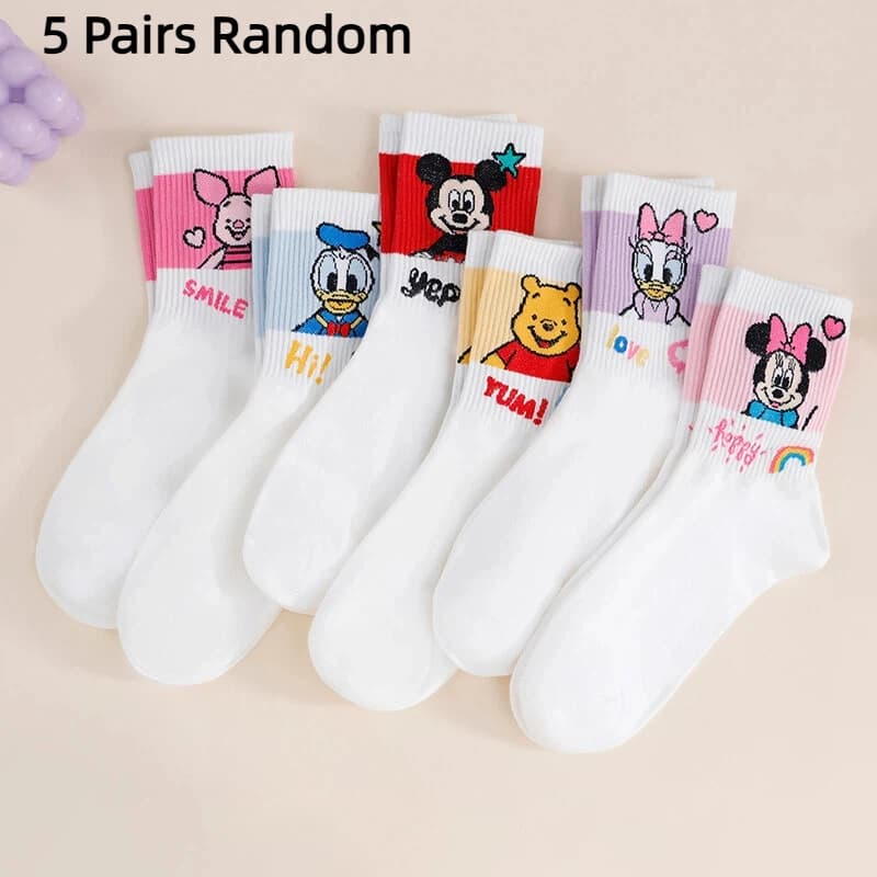 5 Pairs of Random Novel fun Cartoon Cotton Graffiti Women's Mid Tube Socks for Daily Wear Hip Hop Street Style Crew Socks