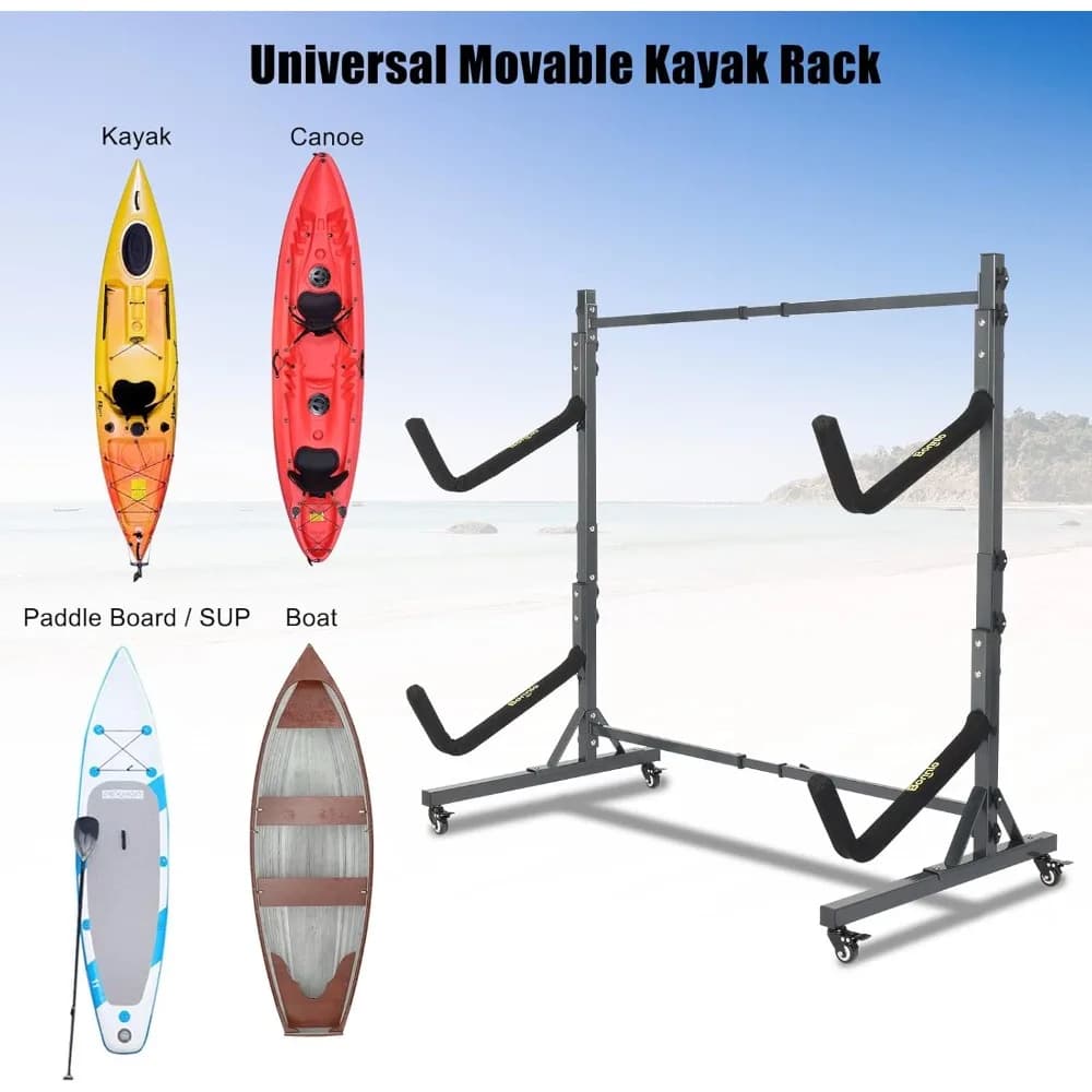 Portaoggetti per kayak indipendente regolabile per canoa SUP paddle board tavola da surf barca con ruote bloccabili per interni ed esterni