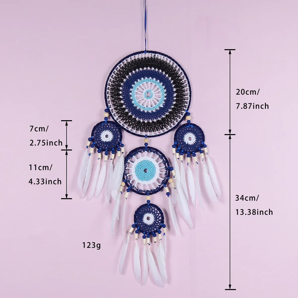 1pcs Handmade Woven Indian Dreamcatcher Evil Eye Hanging Decor Boho Dream Catcher Ornament for Indoor Home Wall Car